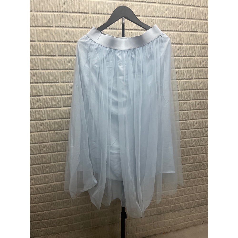 Cupshe Light Blue Tulle Midi Skirt Elastic Waist Mesh Layered CAA05A4M025ST L